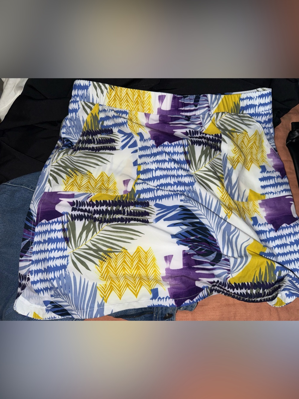 Tropical Print Strapless Dress - White, Yellow, Purple, Blue
